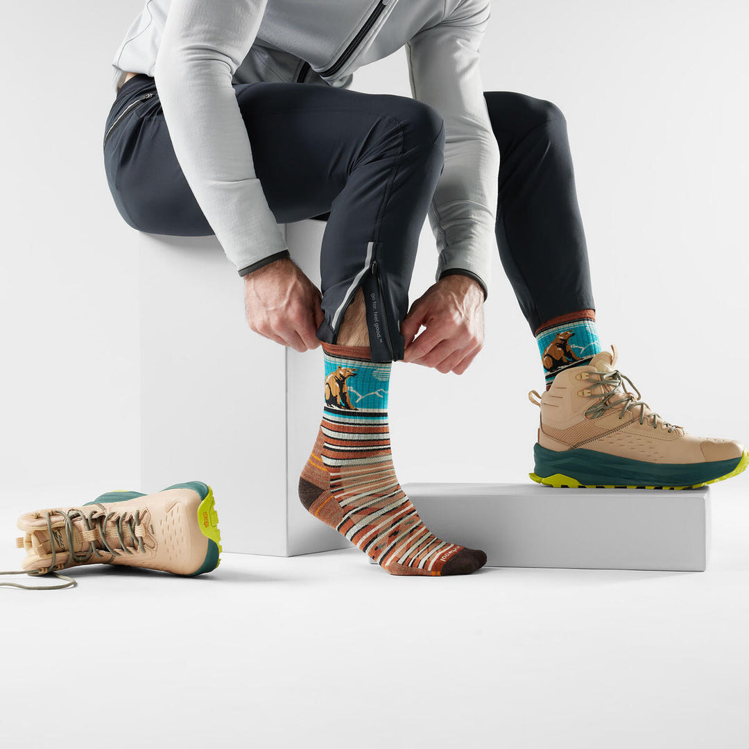 Hike Targeted Cushion Bear Stripe Mid Crew Socks
