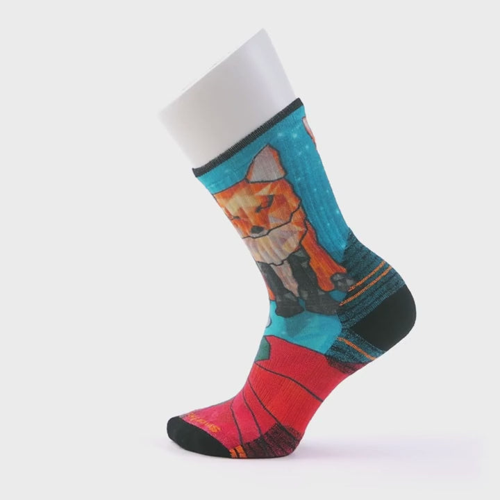 Women's Hike Targeted Cushion Geo Fox Print Crew Socks