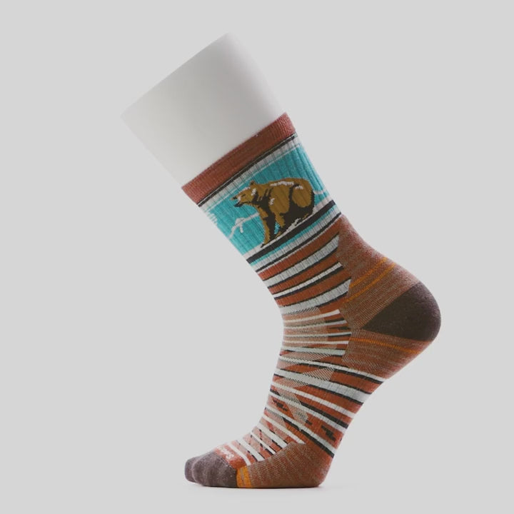 Hike Targeted Cushion Bear Stripe Mid Crew Socks