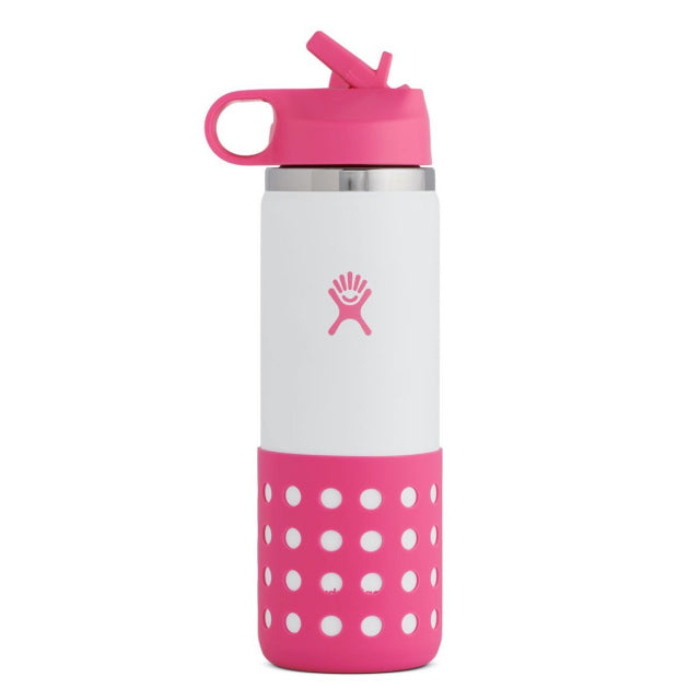 Kids Wide Mouth Bottle with Straw Lid and Boot by Hydro Flask 20 oz Pink  White